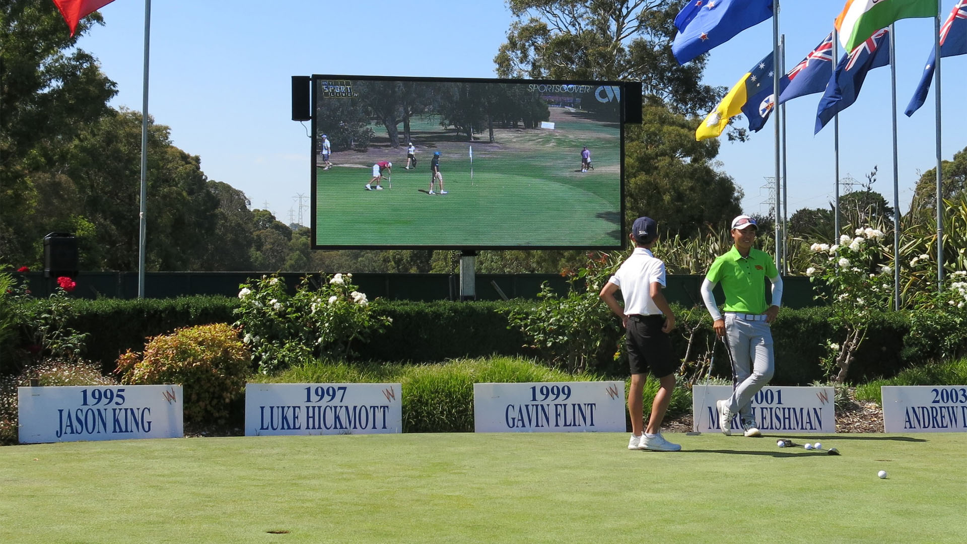 Large outdoor LED screen for hire for gold tournament by Running Boards, Melbourne