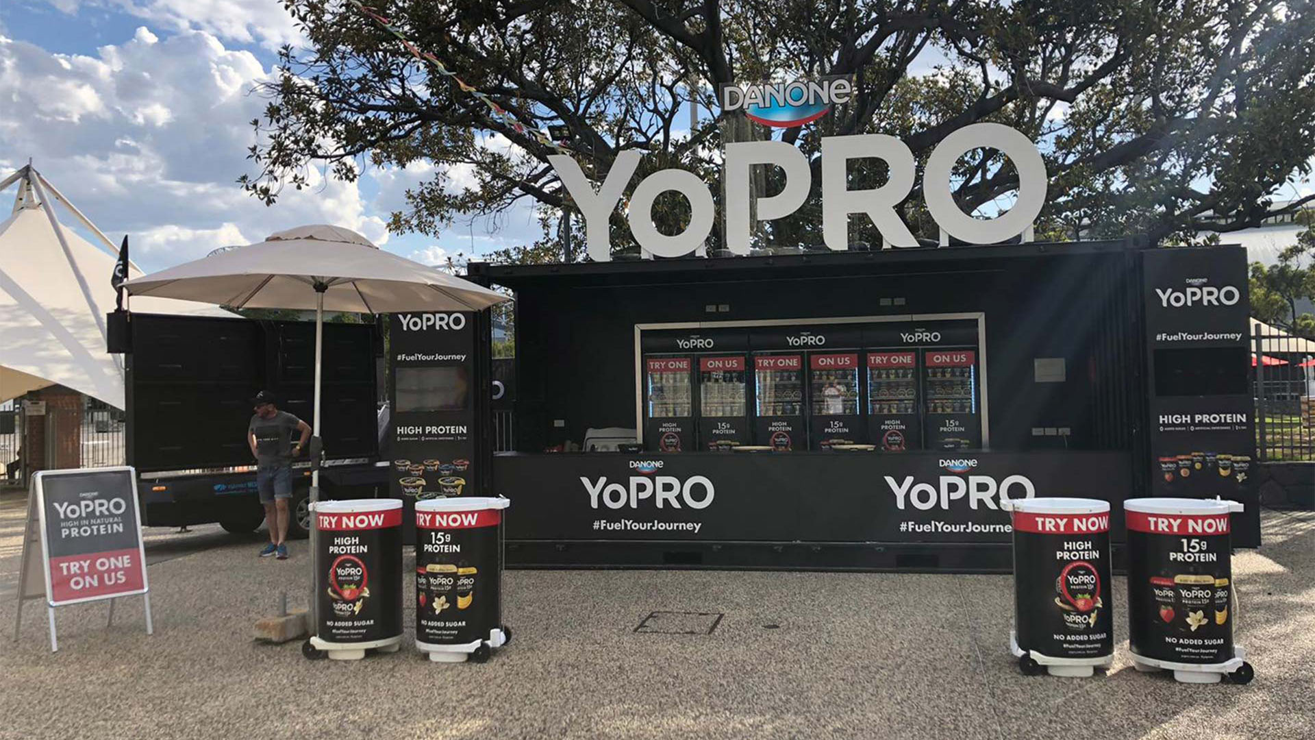 Large format outdoor screen for Danone Yopro activation by Running Boards, Melbourne