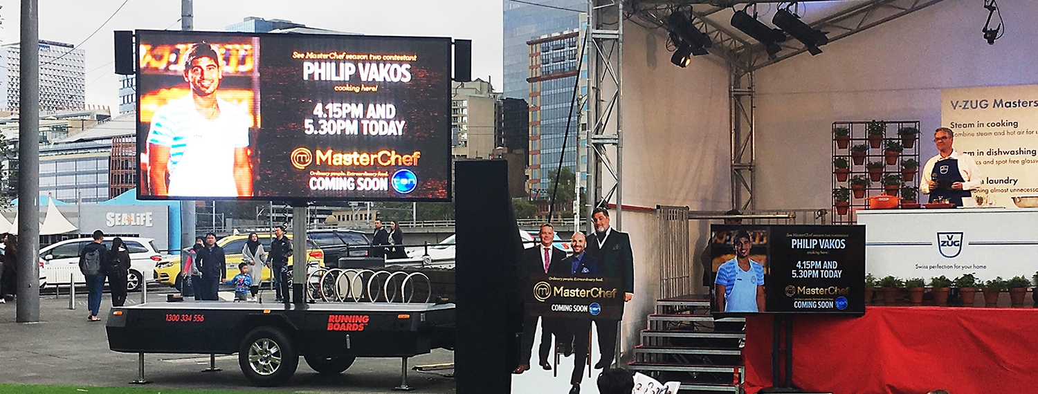 Large format outdoor LED Screen 6 for Food & Wine Festival event by Running Boards, Melbourne