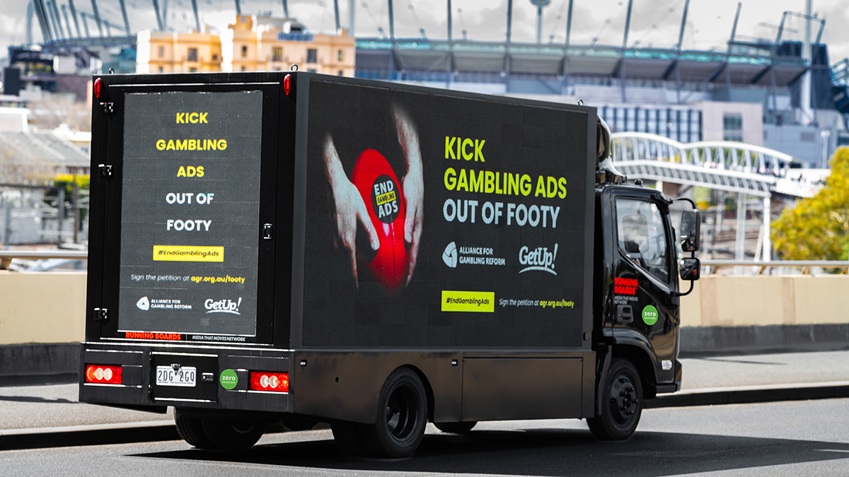 Digital Mobile Billboards for GetUp Gambling reform by Running Boards, Melbourne